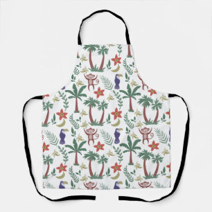 Tropical animals seamless pattern macaw and monkey apron