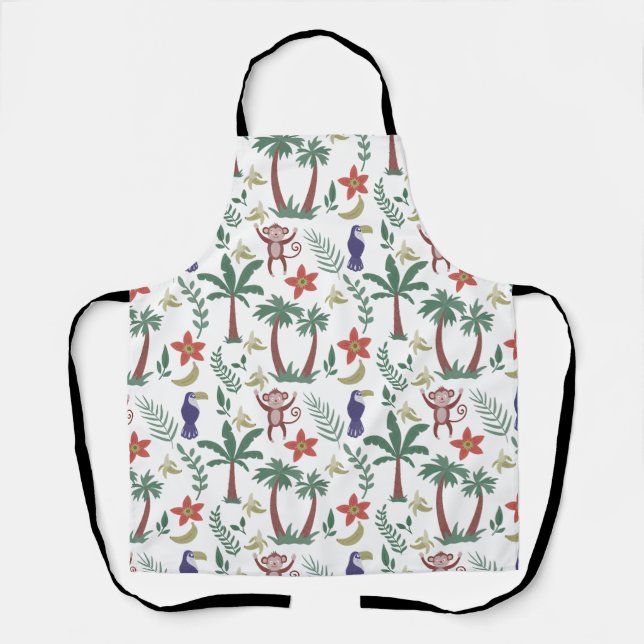 Tropical animals seamless pattern macaw and monkey apron (Front)