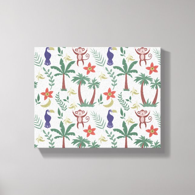 Tropical animals seamless pattern macaw and monkey canvas print (Front)
