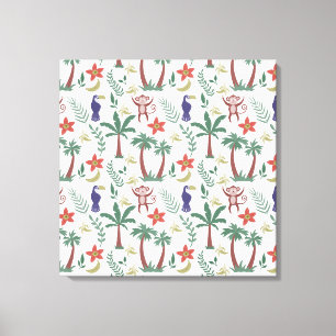 Tropical animals seamless pattern macaw and monkey canvas print