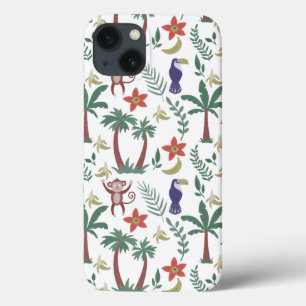 Tropical animals seamless pattern macaw and monkey iPhone 13 case
