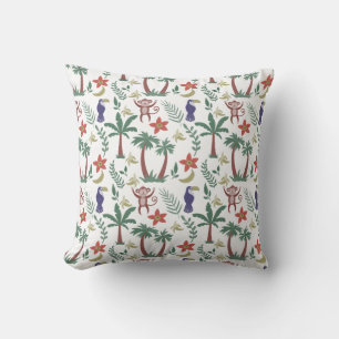 Tropical animals seamless pattern macaw and monkey cushion