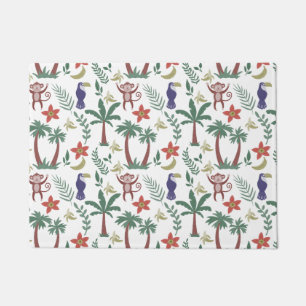 Tropical animals seamless pattern macaw and monkey doormat