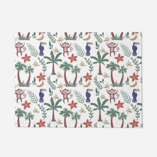 Tropical animals seamless pattern macaw and monkey doormat (Front)