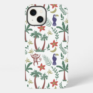 Tropical animals seamless pattern macaw and monkey iPhone 13 case