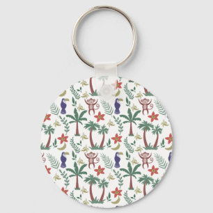 Tropical animals seamless pattern macaw and monkey key ring