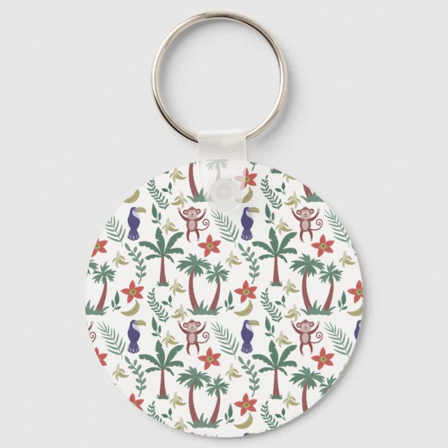Tropical animals seamless pattern macaw and monkey key ring (Front)