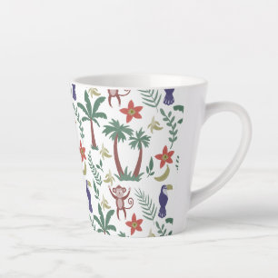 Tropical animals seamless pattern macaw and monkey latte mug