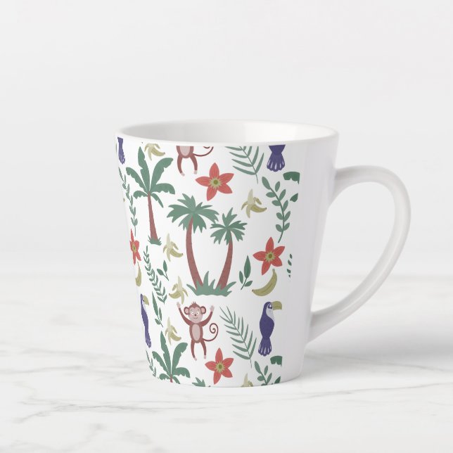 Tropical animals seamless pattern macaw and monkey latte mug (Right)