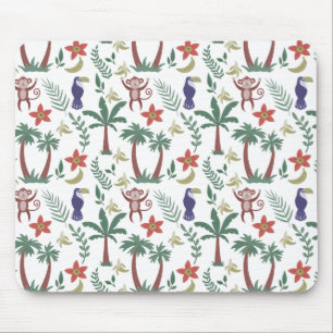 Tropical animals seamless pattern macaw and monkey mouse mat