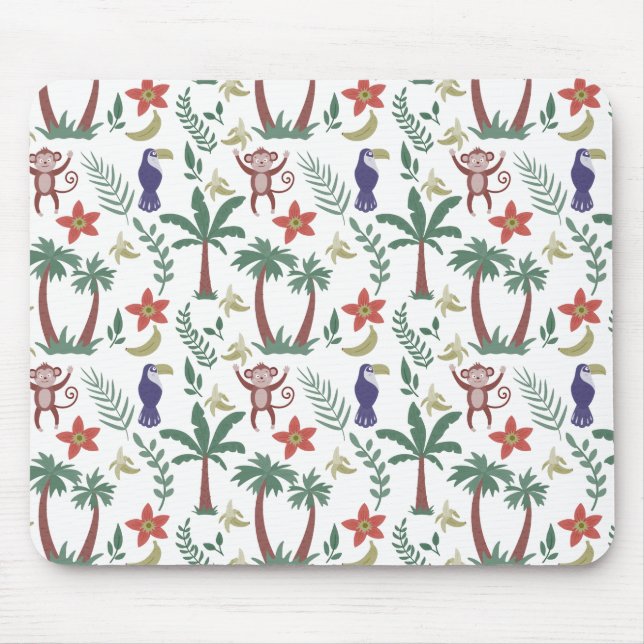 Tropical animals seamless pattern macaw and monkey mouse mat (Front)