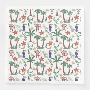 Tropical animals seamless pattern macaw and monkey napkin