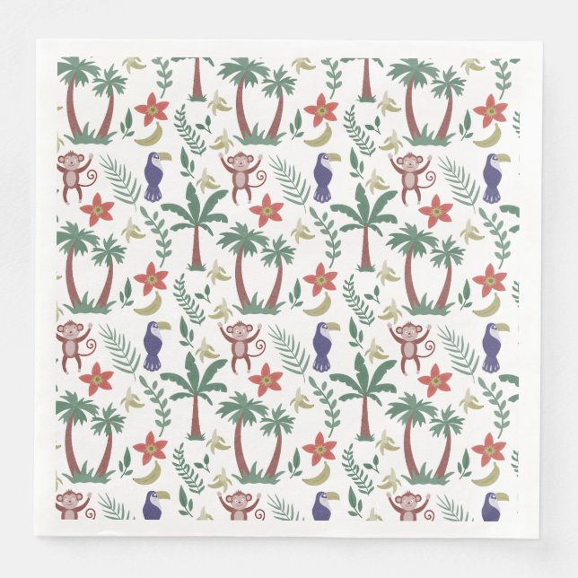 Tropical animals seamless pattern macaw and monkey napkin (Front)