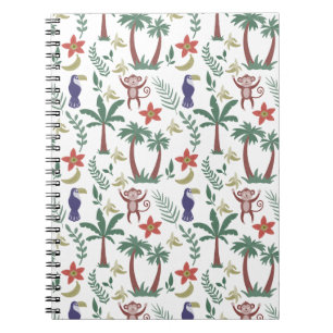 Tropical animals seamless pattern macaw and monkey notebook