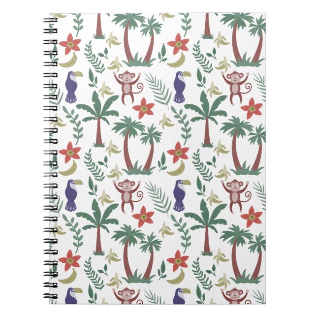 Tropical animals seamless pattern macaw and monkey notebook (Front)