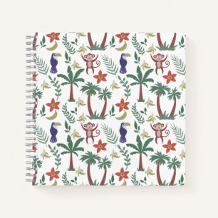 Tropical animals seamless pattern macaw and monkey notebook
