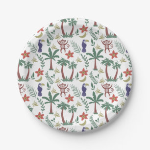 Tropical animals seamless pattern macaw and monkey paper plate