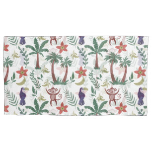 Tropical animals seamless pattern macaw and monkey pillowcase