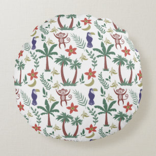 Tropical animals seamless pattern macaw and monkey round cushion