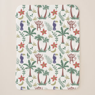 Tropical animals seamless pattern macaw and monkey sherpa blanket