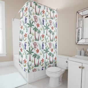 Tropical animals seamless pattern macaw and monkey shower curtain