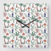 Tropical animals seamless pattern macaw and monkey