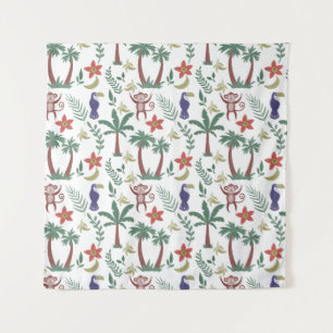 Tropical animals seamless pattern macaw and monkey tapestry