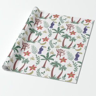 Tropical animals seamless pattern macaw and monkey wrapping paper