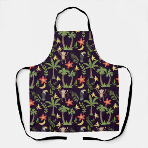 Tropical animals seamless pattern monkey & macaw apron