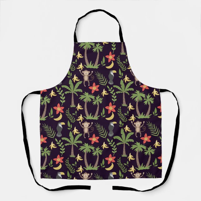 Tropical animals seamless pattern monkey & macaw apron (Front)
