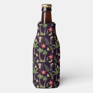 Tropical animals seamless pattern monkey & macaw bottle cooler