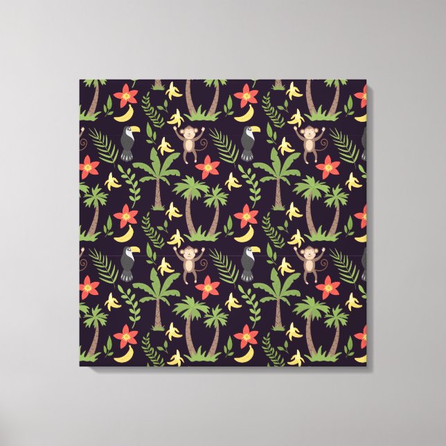 Tropical animals seamless pattern monkey & macaw canvas print (Front)