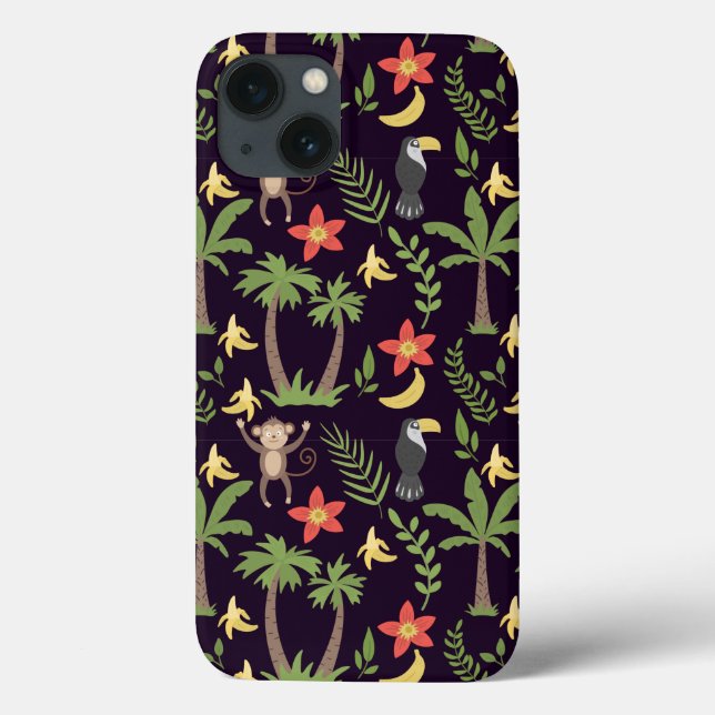 Tropical animals seamless pattern monkey & macaw Case-Mate iPhone case (Back)