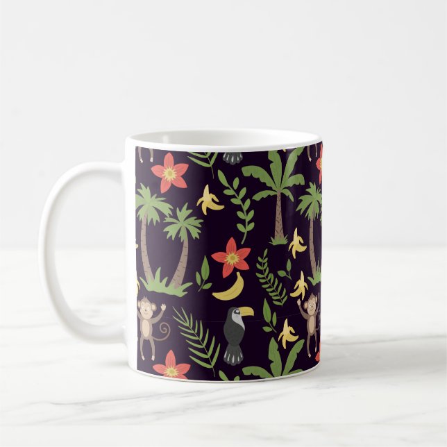 Tropical animals seamless pattern monkey & macaw coffee mug (Left)