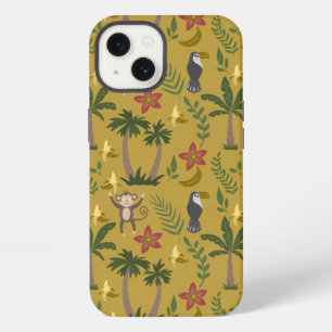 Tropical animals seamless pattern monkey , macaw iPhone 13 case