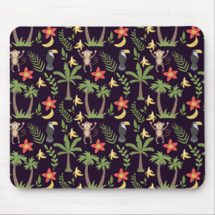 Tropical animals seamless pattern monkey & macaw mouse mat