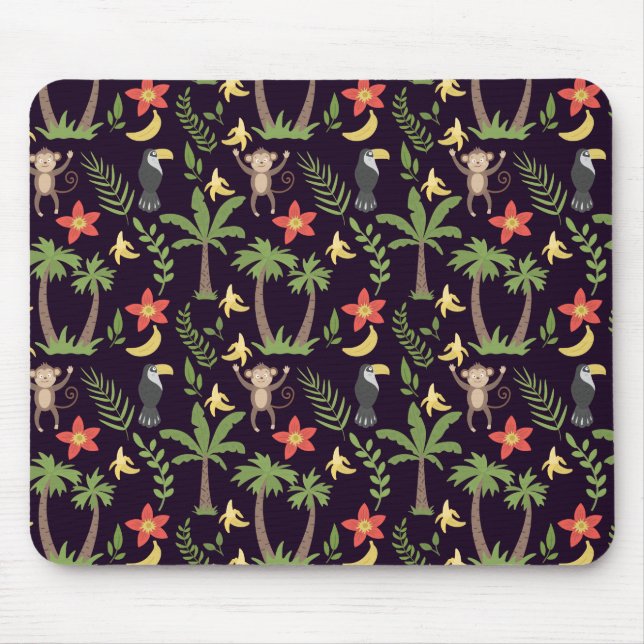 Tropical animals seamless pattern monkey & macaw mouse mat (Front)