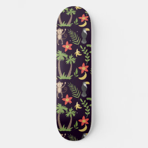Tropical animals seamless pattern monkey & macaw skateboard