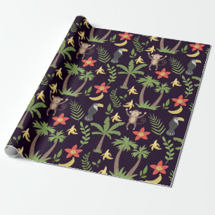 Tropical animals seamless pattern monkey & macaw wrapping paper