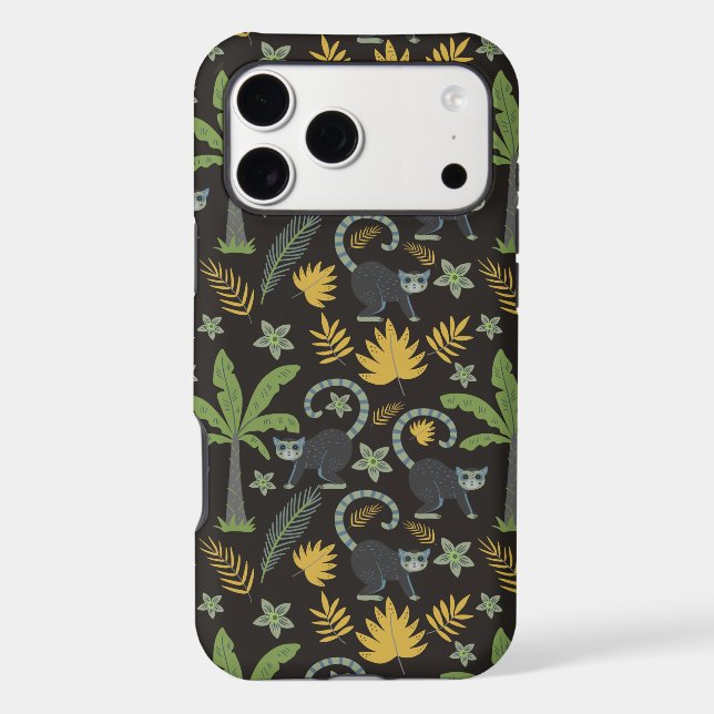 Tropical animals seamless pattern monkey palm tree (Back)
