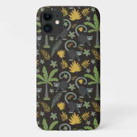 Tropical animals seamless pattern monkey palm tree
