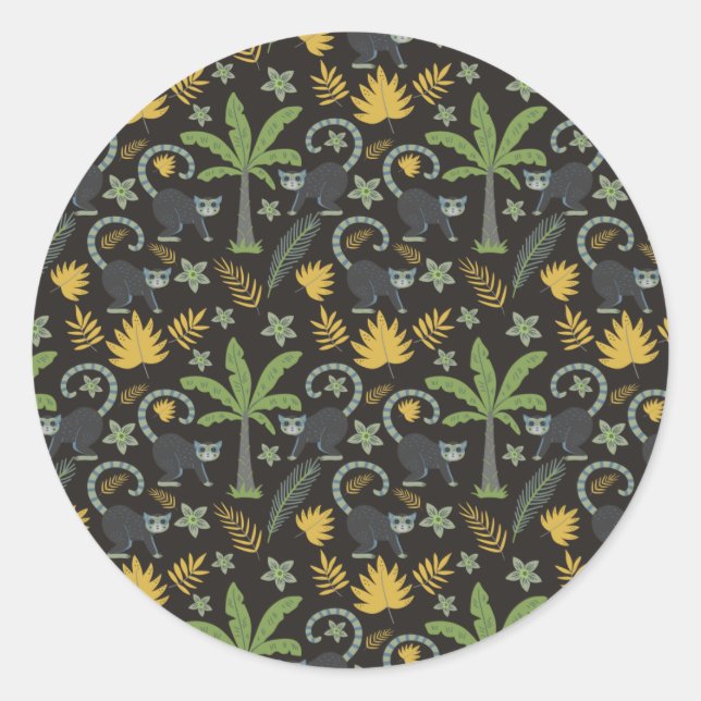 Tropical animals seamless pattern monkey palm tree classic round sticker (Front)