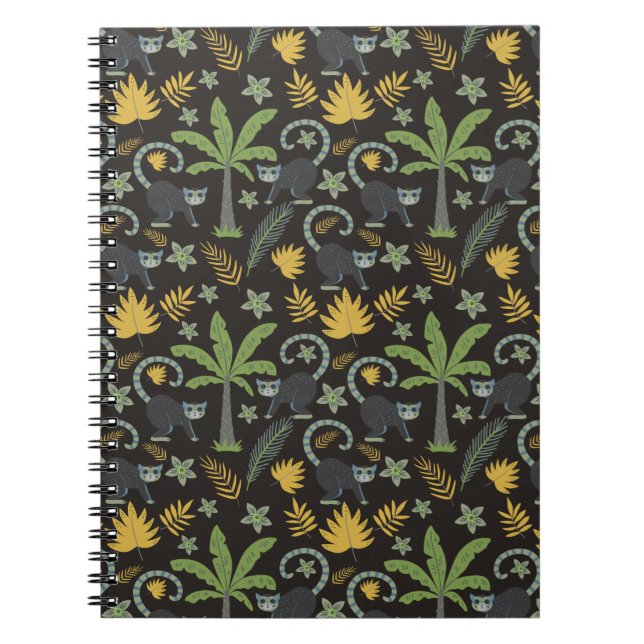 Tropical animals seamless pattern monkey palm tree notebook (Front)