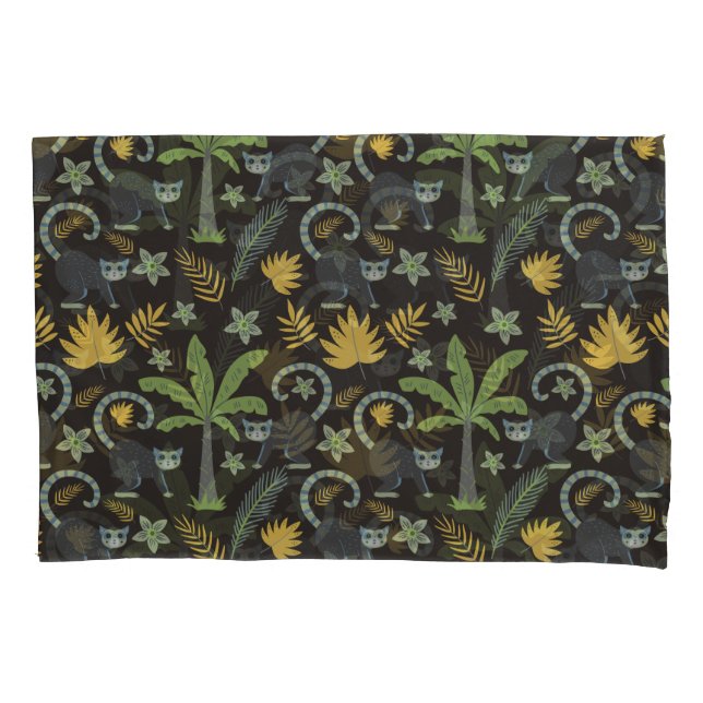 Tropical animals seamless pattern monkey palm tree pillowcase (Front-Left)