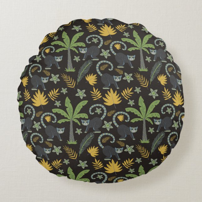 Tropical animals seamless pattern monkey palm tree round cushion (Front)