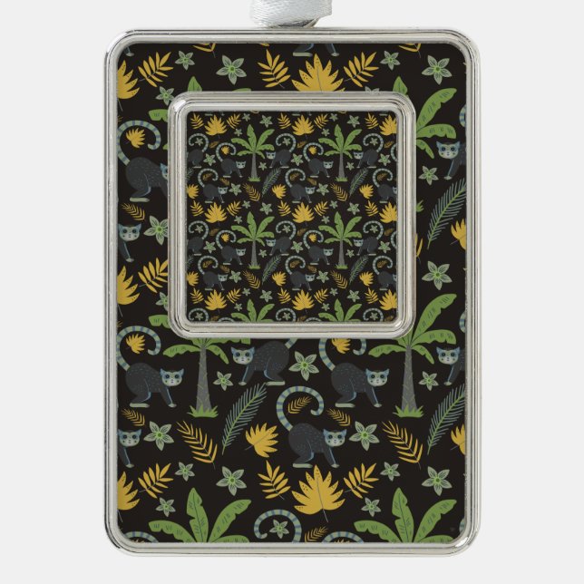 Tropical animals seamless pattern monkey palm tree silver plated framed ornament (Front)