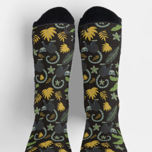 Tropical animals seamless pattern monkey palm tree socks