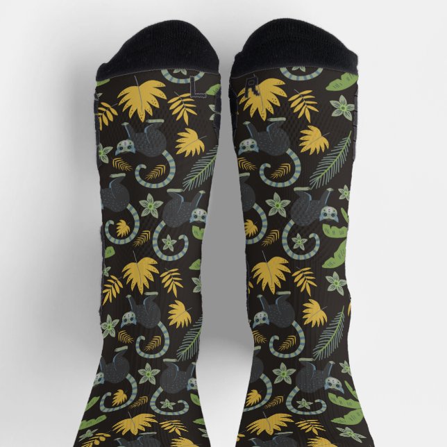 Tropical animals seamless pattern monkey palm tree socks (Top)