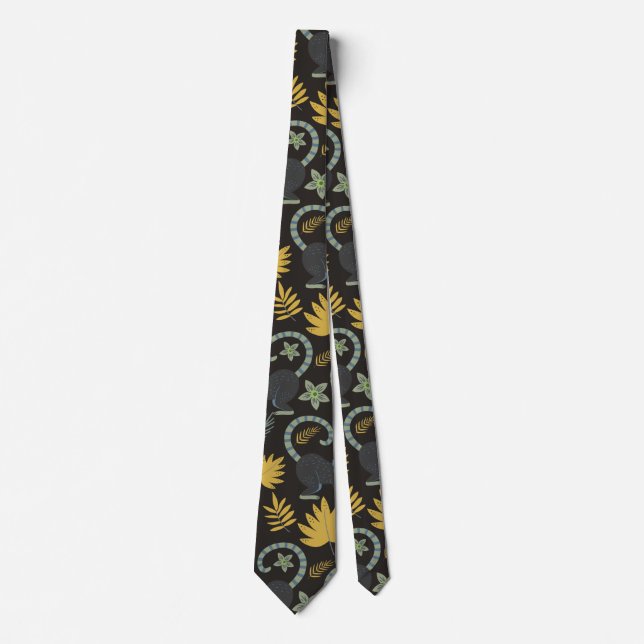 Tropical animals seamless pattern monkey palm tree tie (Front)