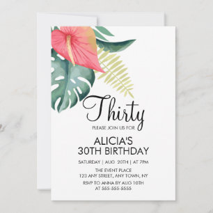 Tropical Anthurium & Monstera Watercolor Birthday Invitation